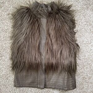 Chelsea & Violet Womens Faux Fur Vegan Leather Sleeveless Vest Hunter Green XS